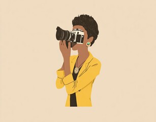 Stylish Woman with Camera Capturing Moments in Vintage Style