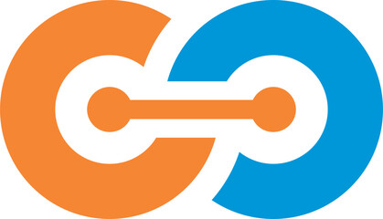 vector illustration of a dumbbell on round connect technology vector logo