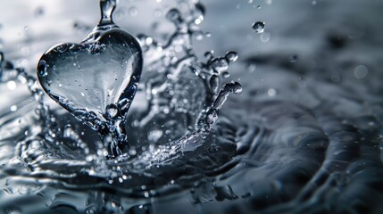 Splashes of water form a heart on a gray background. The concept of love, romance and impermanence. Love of nature.