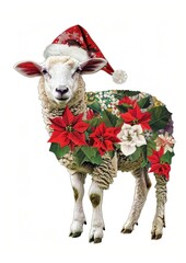 Naklejka premium Poinsettia Flower Collage sheep flowers poinsettia christmas.