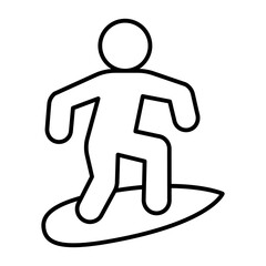 Athlete man on surfboard thin line icon, summer sports concept. Vector graphics. Surfer on board, sportsman sign on white background, style icon mobile or web design.