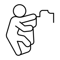 Athlete man at mountain rock thin line icon, summer sports concept. Vector graphics. Climbing sportsman, extreme sport sign on white background, style icon mobile or web design.