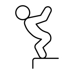 Athlete man on the pier thin line icon, summer sports concept. Vector graphics. Diver prepare to jump, diving sign on white background, style icon mobile or web design.