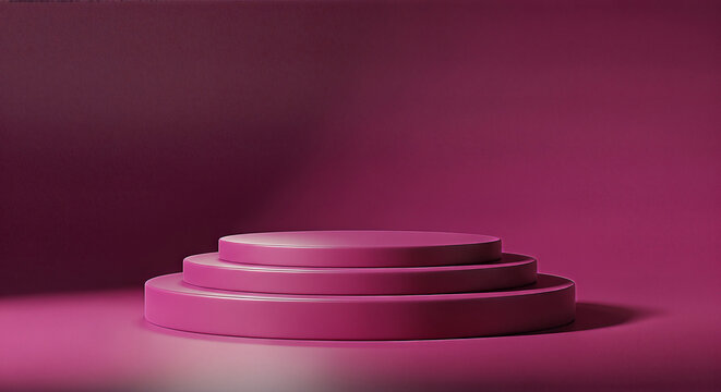Sleek Three-Tiered Magenta Podium on a Monochromatic Gradient Background for Product Showcase