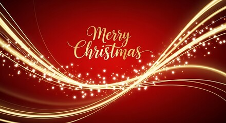 Elegant merry christmas card design with golden light trails