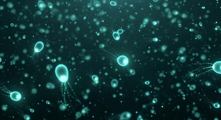 Abstract glowing jellyfish in deep sea, bioluminescent marine life concept