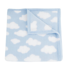 Baby blanket with a blue background and white cloud pattern isolated on transparent background for nursery decor