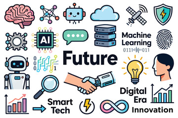 AI, Machine Learning, and Future Technology Concept Icon Set