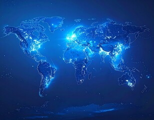 Digital World Map – Glowing Blue Global Network