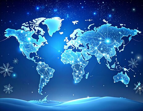 Digital World Map – Glowing Blue Global Network