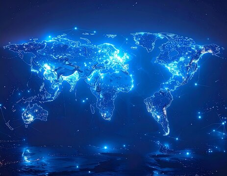 Digital World Map – Glowing Blue Global Network