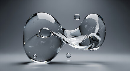 Contemporary 3D fluid shapes merging smoothly with glass highlights matte gloss contrast for commercial projects