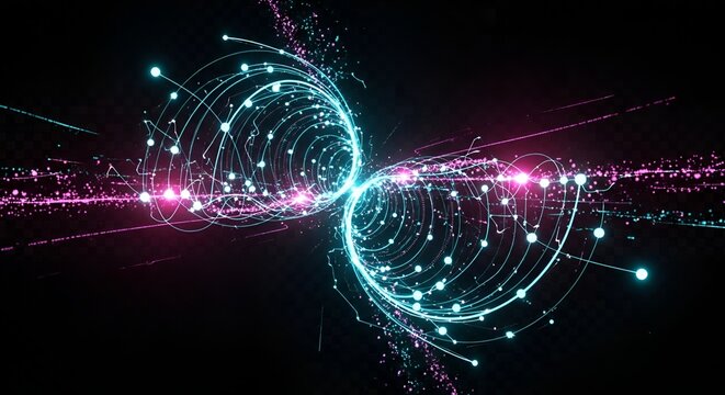 Futuristic abstract visualization of data streams with neon lights on black backdrop