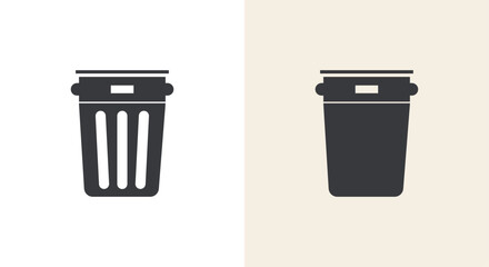 Two styles of dark gray trash can icon shown side by side