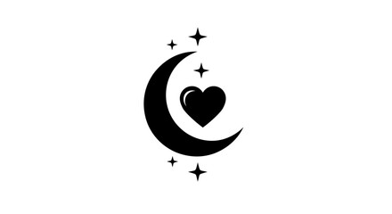 Black crescent moon with heart and stars icon isolated on © Jamil