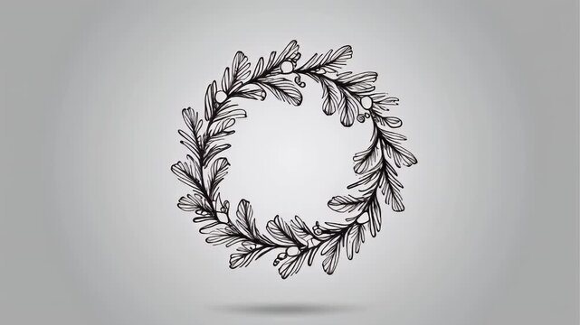 Elegant wreath illustration with artistic leaf patterns and a circular design