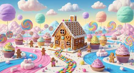 Whimsical Candy Land Village Scene
