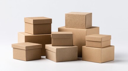 Obraz premium A collection of various sized kraft paper boxes stacked and arranged