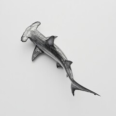 Fototapeta premium Hammerhead Shark Swimming in Clear Water, Top View Perspective