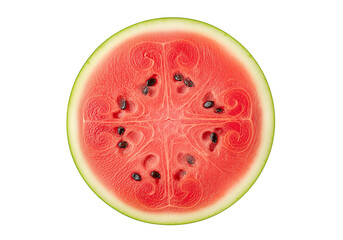 Perfectly Sliced Watermelon: Vibrant Red Flesh, Black Seeds, Isolated on White.