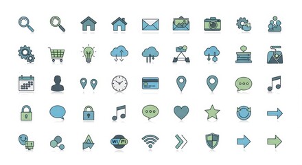 Collection of modern digital icons representing technology