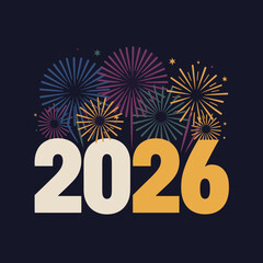 Colorful fireworks bursting behind 2026 text &ndash; Perfect for New Year banners or social media posts.
