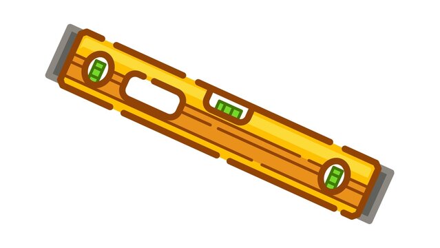 Vector illustration of a yellow spirit level tool used for measuring alignment in construction, woodworking, and DIY projects