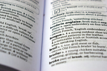 Obraz premium English Dictionary Page Close Up With The Word Of -brogue