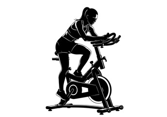 Woman Indoor Cycling Spinning Silhouette Vector - Fitness Workout Icon