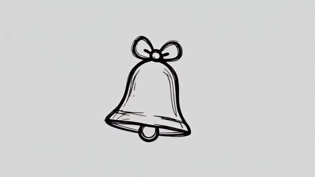 A minimalist black and white sketch of a festive jingle bell with a ribbon bow. An isolated hand-drawn doodle icon for holiday reminders or notification alerts