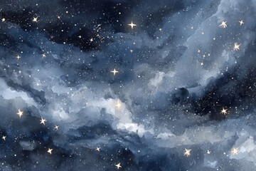 Naklejka premium Watercolor of space lovers floating among glowing stars