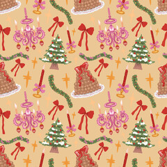 Christmas Seamless Pattern, Pastel Snowman and Santa Ornament Digital Paper, Holiday Sweet (PNG, JPG Digital Download)