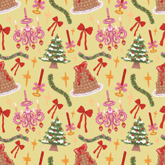 Christmas Seamless Pattern, Pastel Snowman and Santa Ornament Digital Paper, Holiday Sweet (PNG, JPG Digital Download)