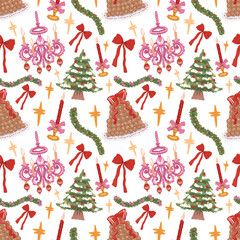 Christmas Seamless Pattern, Pastel Snowman and Santa Ornament Digital Paper, Holiday Sweet (PNG, JPG Digital Download)