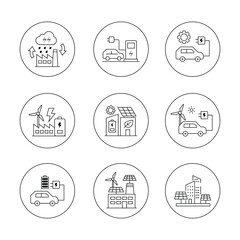 Modern Technology, Industry, and Sustainability Line Icons Set