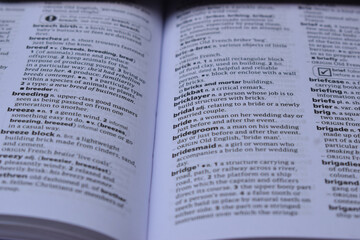 Definition Of English Dictionary Close Up Of Page With Word - bride