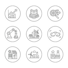 Modern Technology Industry and Sustainability Line Icons Set