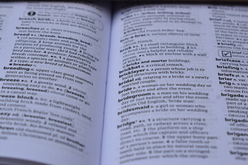 English Dictionary Page Close Up With The Word Meaning Of -bride