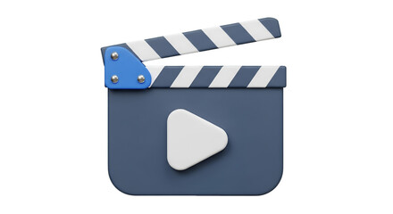 3D Blue Movie Clapperboard with Play Button Icon film