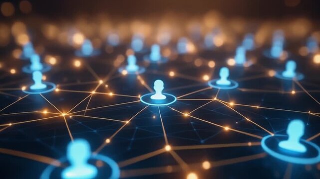 Digital network of people connected by lines and lights