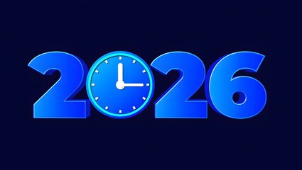 Futuristic blue 2026 with clock face