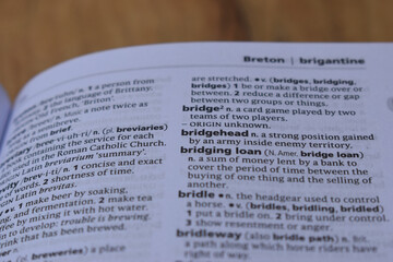 English Dictionary Page Close Up With The Word Meaning Of -bridge