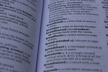 Definition Of English Dictionary Close Up Of Page With Word -  broadleaved