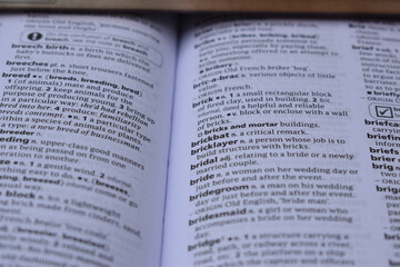 Close Up Of English Definition Dictionary Page Word Of -  bridal