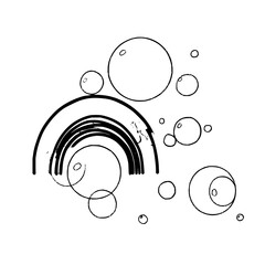 Abstract rainbow and bubbles illustration art drawing vector design element black and white line art graphic