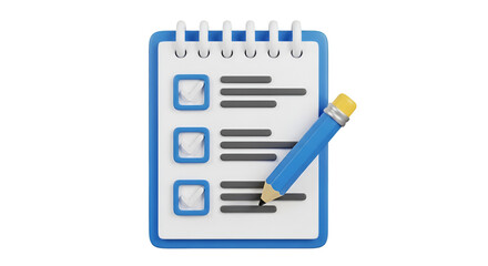 3D Checklist on a Notepad with Pencil to-do list notebook