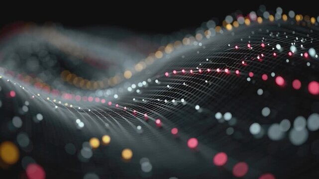 Data Flow Visualized: A dynamic composition of interconnected lines and luminous points, representing the complex pathways of information, all set against a dark backdrop.