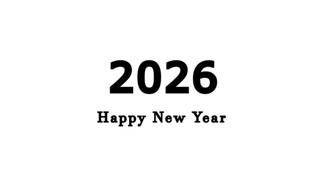 Happy New Year 2026 text with a shadow effect on a clean white background celebration greeting