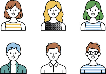 Cute Cartoon Vector Avatar Set of Diverse Young People, Featuring Bright Colors, Unique Hairstyles, and Casual Outfits for Profile Icons and Social Media Graphics.