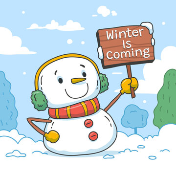 illustration of a snowman holding a text board